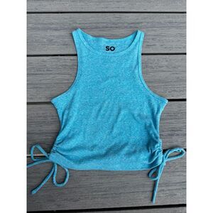 SO Sky Blue Ribbed Side Tie Cutout Tank Top Y2K Coquette Festival XS